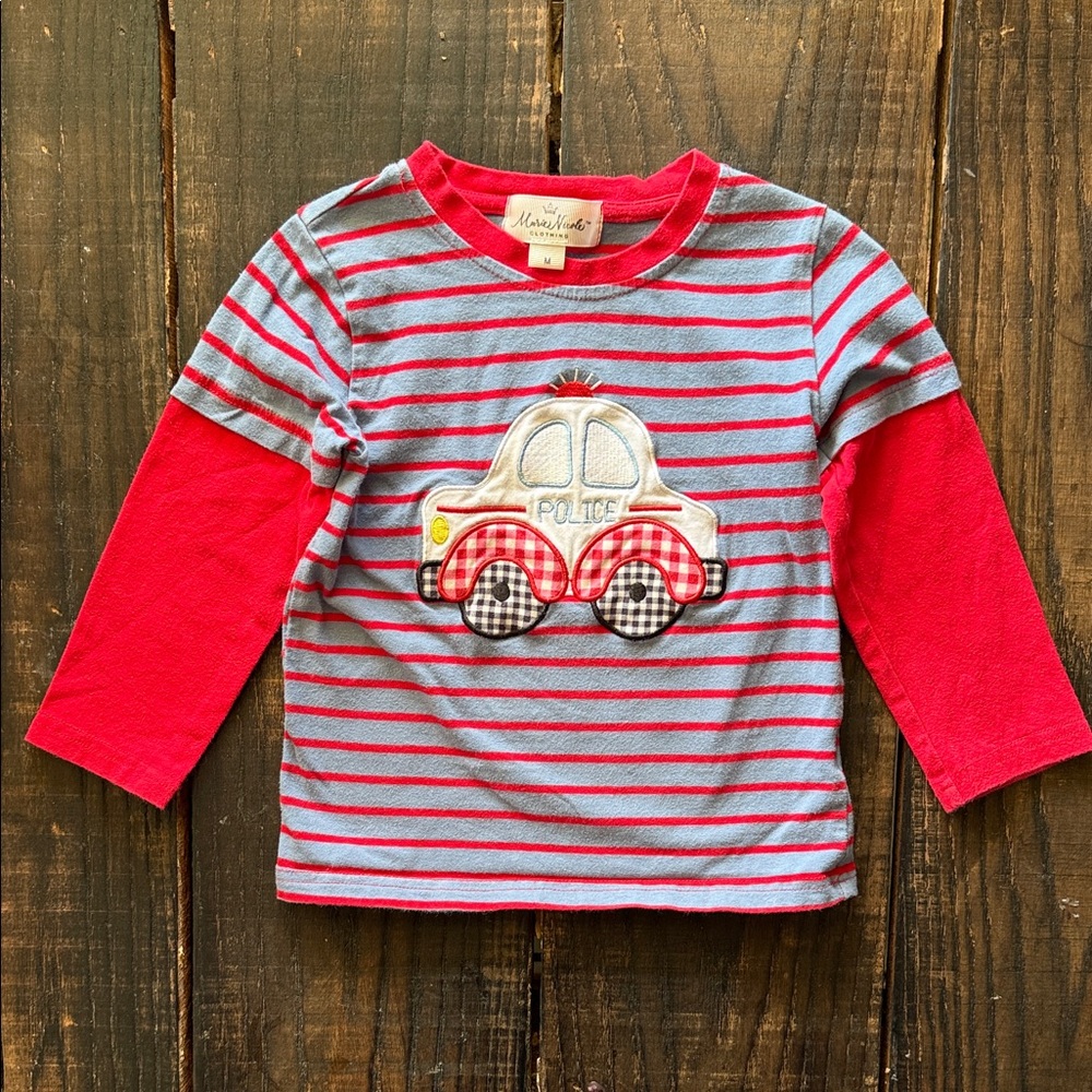 Kids Red and Blue Striped Car Shirt